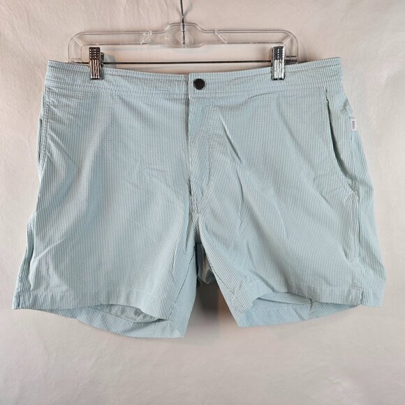 Onia Swim Trunks Mens XL Blue White The Calder Seersucker Quick Dry Short Hybrid - Picture 1 of 9